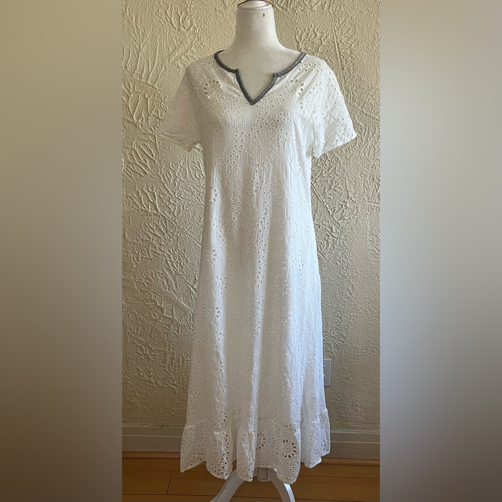 Casual White Crew Neck Flutter Sleeve Midi Dress